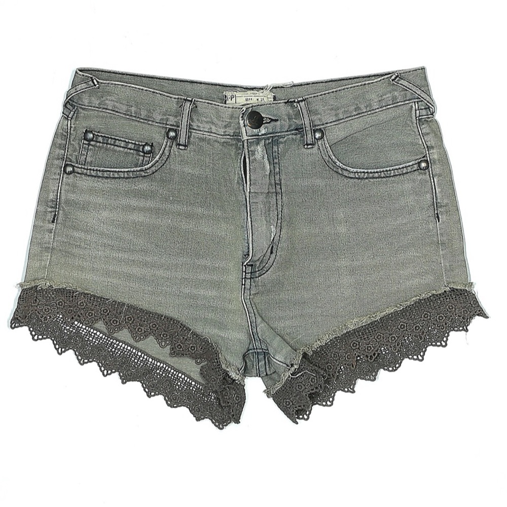 NWOT Free People Gray Light Wash Denim Shorts with Fringe Size 24